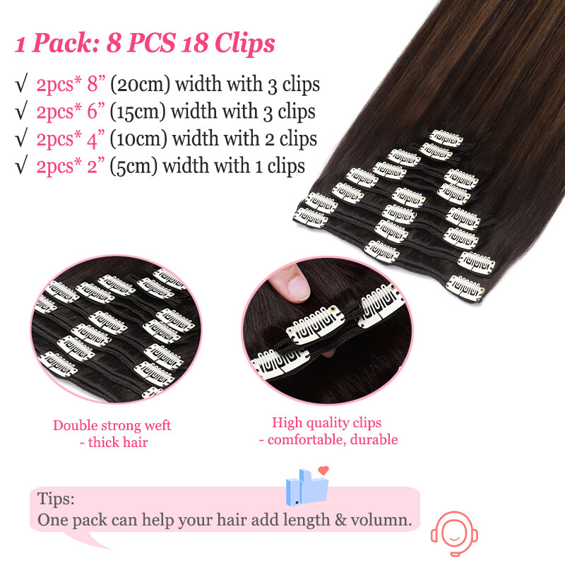 Thick 8PCS 18Clips 100% Real Human Hair Extensions Double Weft Remy Hairpiece US