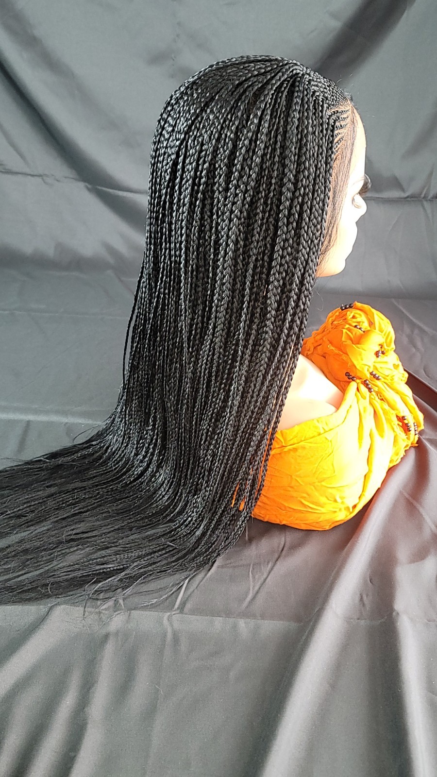 Braided Wig Full Lace Glueless Micro Braids Cornrows Jet Black #1 Handmade 24 in