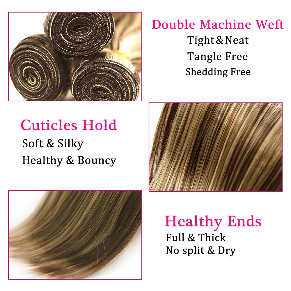 P4/613 Highlight Blonde Bundles Human Hair Straight Bundles 24 26 28 Inch Unp…