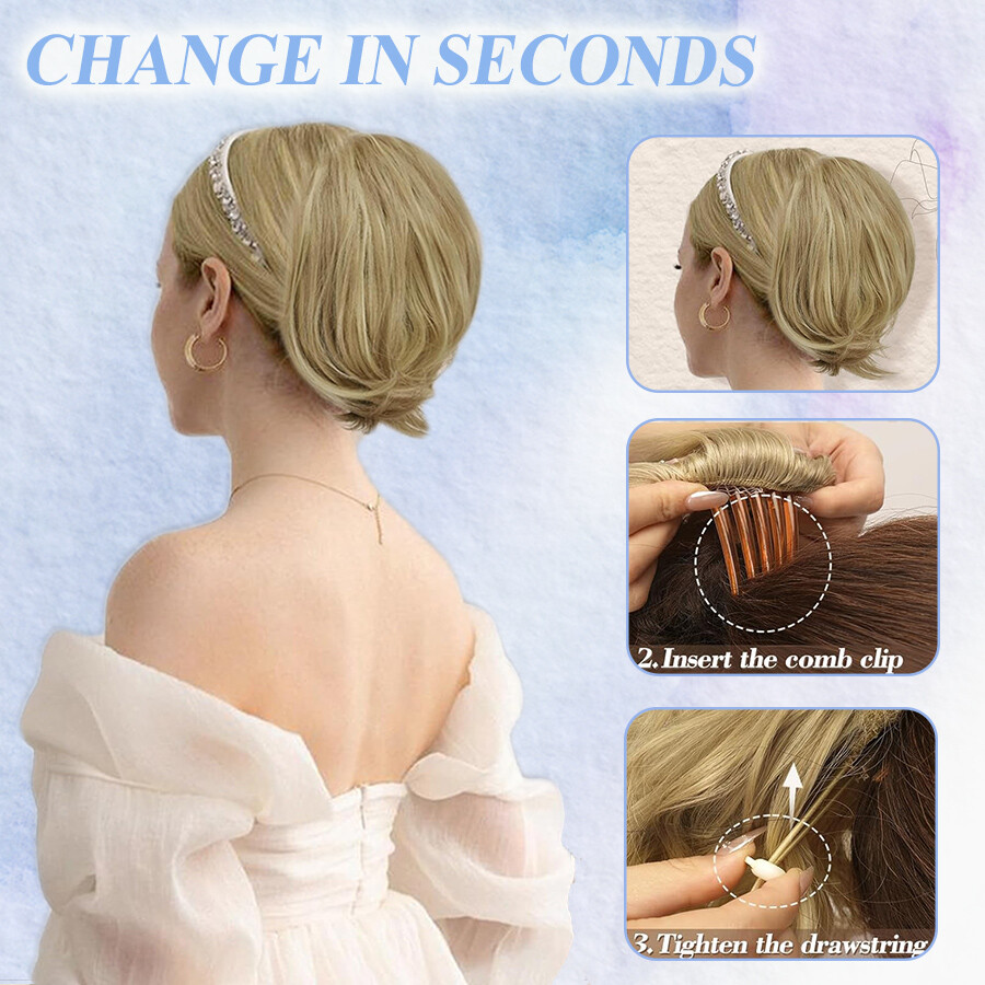Elegant Drawstring Ponytail Comb Clip In Hair Bun Hepburn Chignon Extension Updo