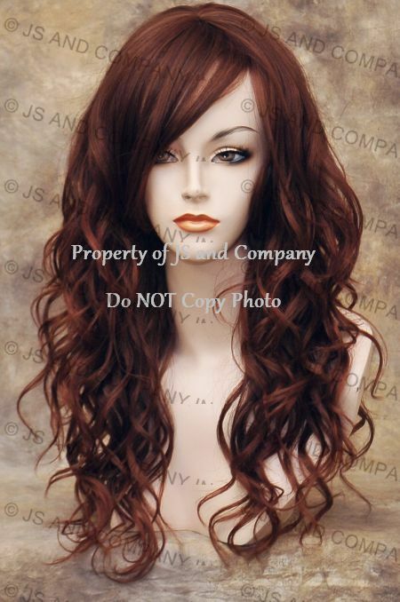 Heat OK Human Hair Blend Wig Curly Long Wavy Auburn Red Mix wd 33-130