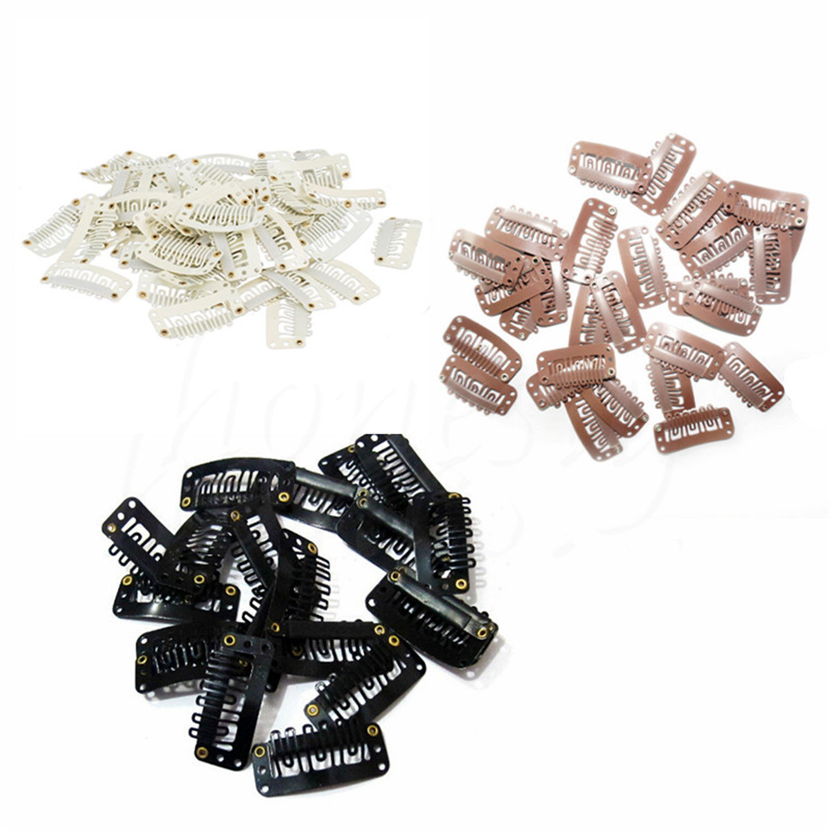 100pcs Beige Brown Black U Shaped Snap Clips 32mm for Hair Extensions 3 Colors