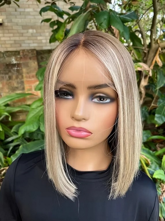 Ombre Ash Blonde Dark Straight 13×4 Lace Frontal 100% Human Hair Wig