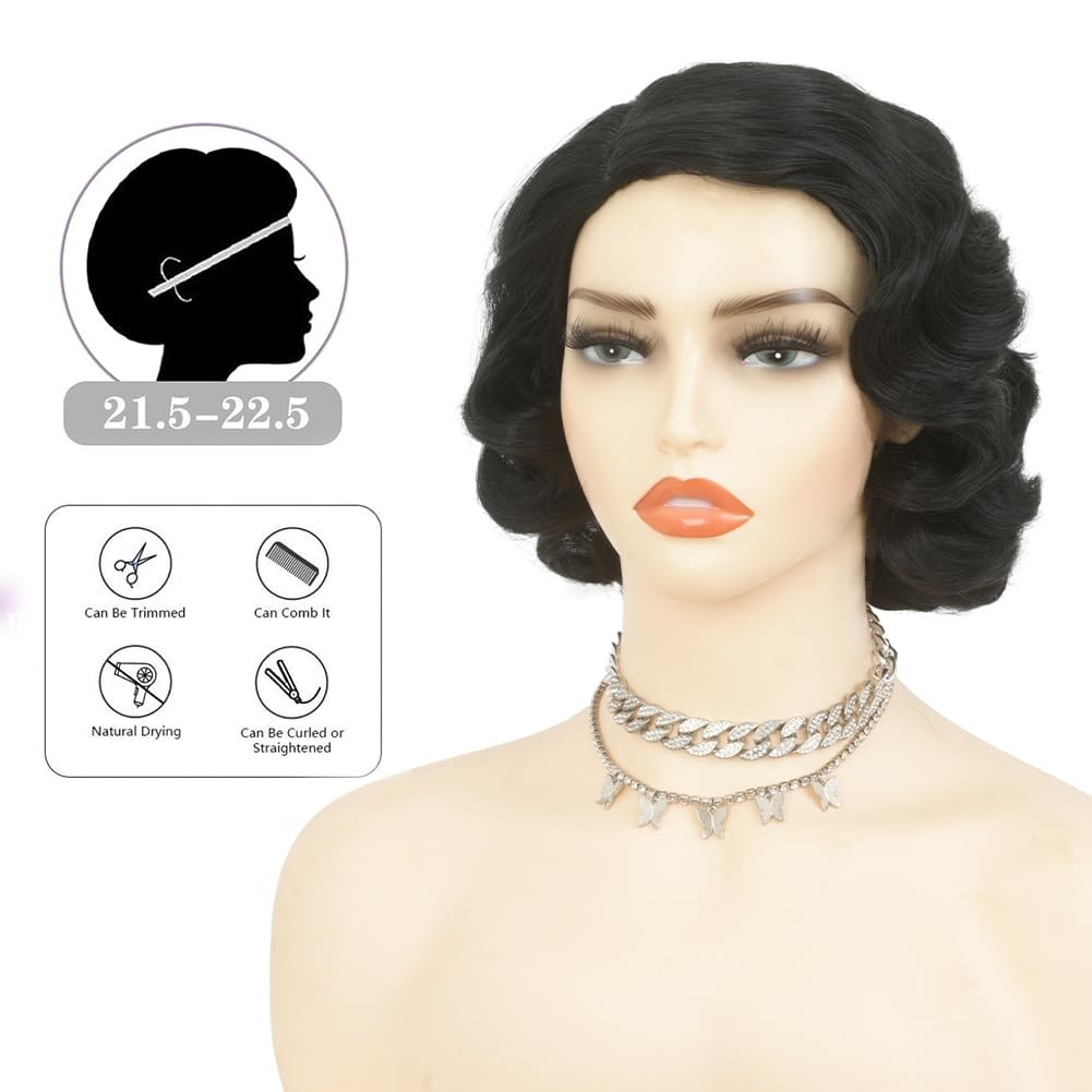 Black Women’s Synthetic Finger Wave 1920s Vintage Fashion Wigs for Women