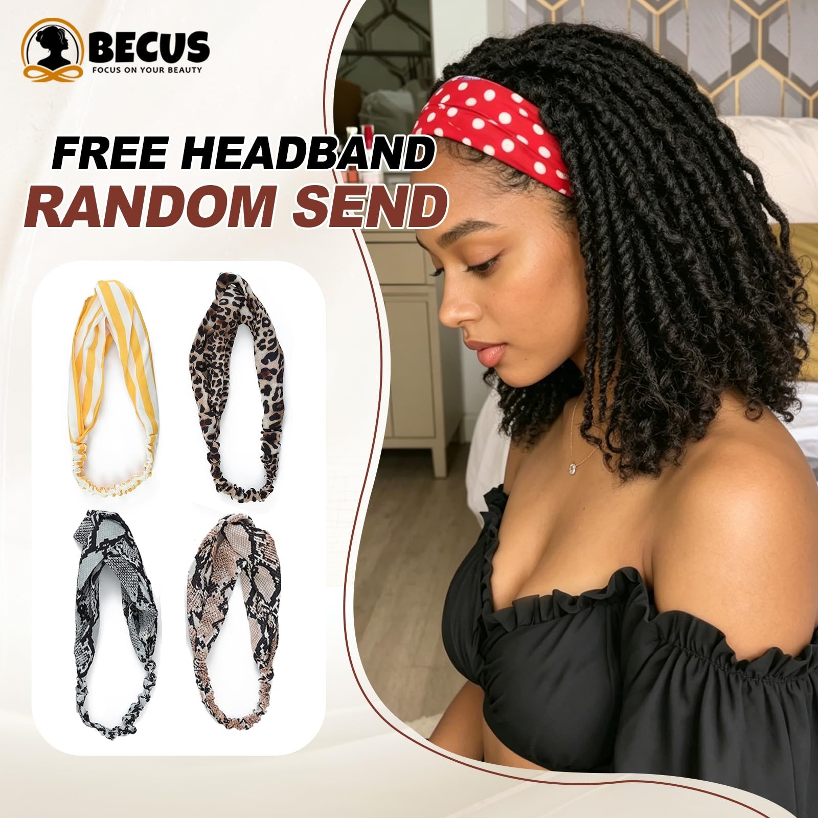 Becus 14 Dreadlock Headband Wig For Black Women Glueless Curly Braided Half Wig