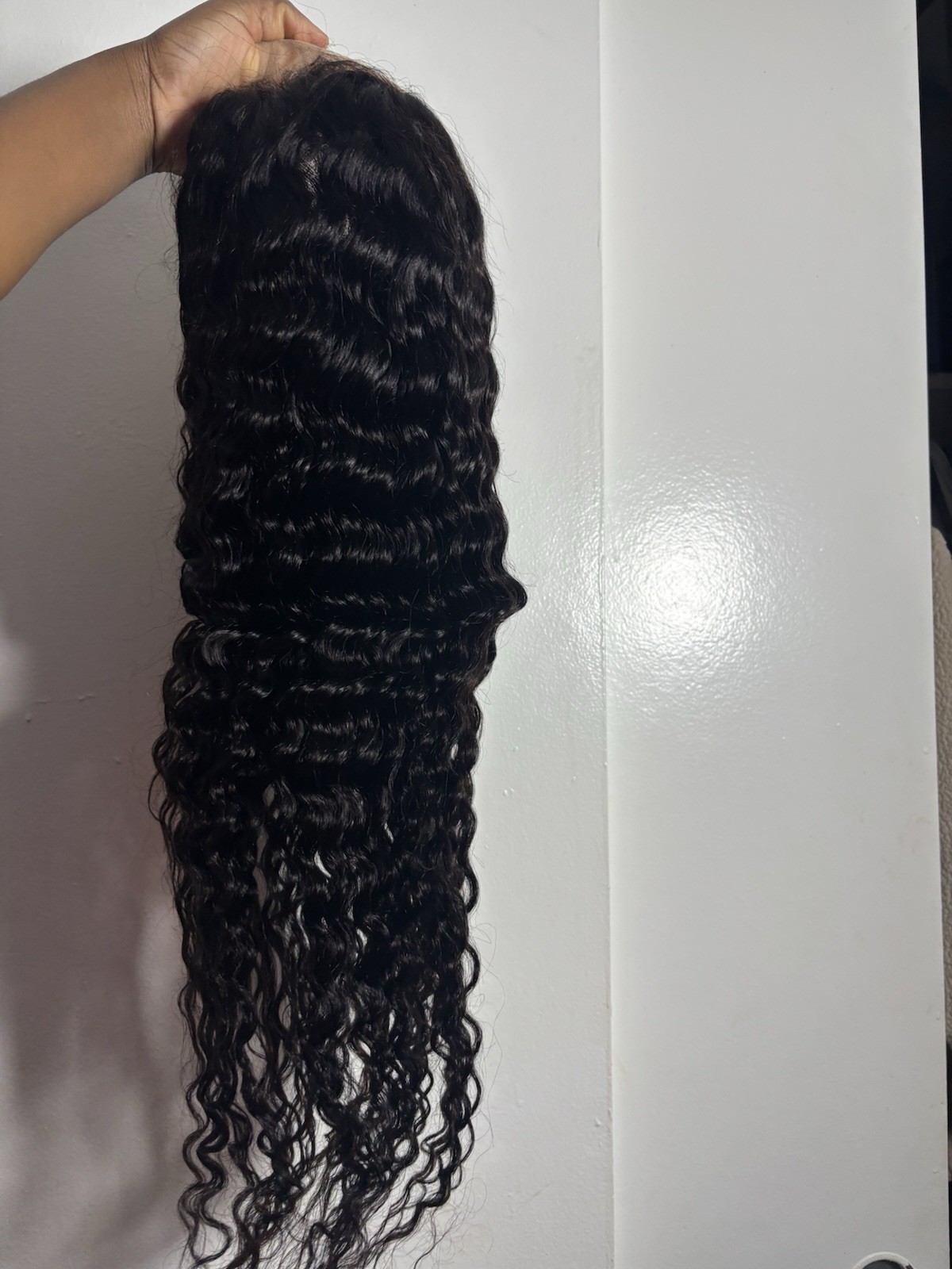Women’s Lace Front Human Hair Wig Black Deep Wave Curly Glueless