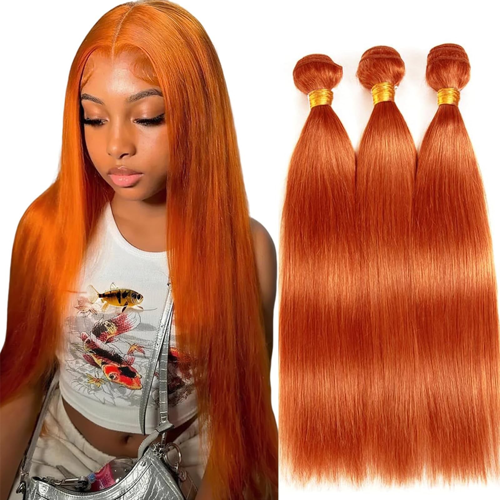 Human Hair Bundles #350 Color Ginger Orange Straight 300g Brazilian Unprocess…