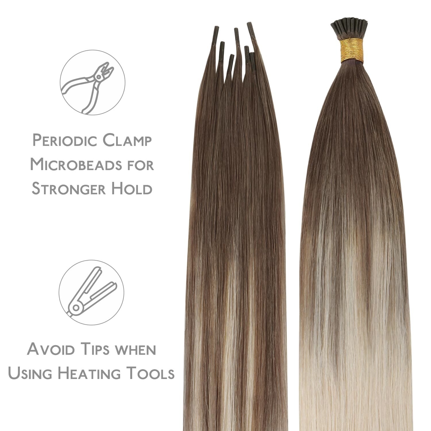 I Tip Hair Extensions Human Hair, 24″ Ombre Sandy Brown to Platinum Blonde