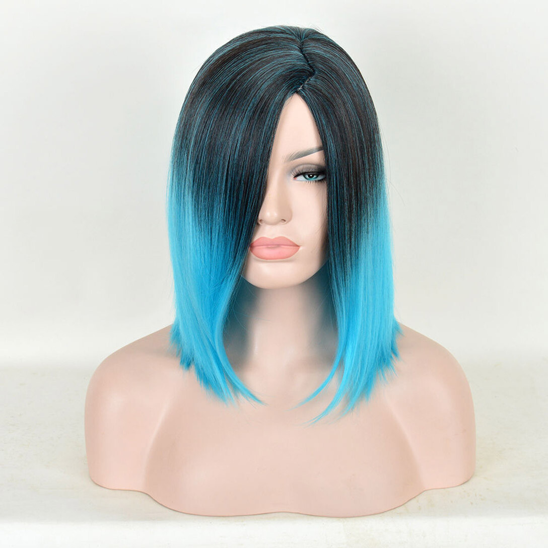 Black Blue Ombre Synthteic Full Wig Short Straight bob Wigs