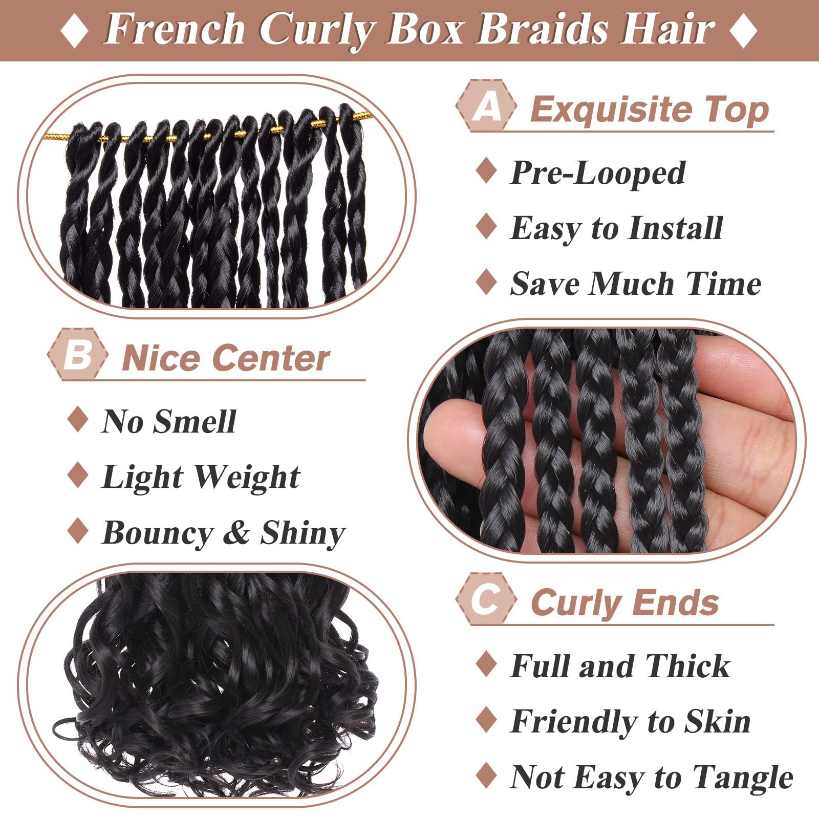 Ruiyok 9 Packs French Curl Crochet Braids 14 Inch Braids Crochet Hair Pre