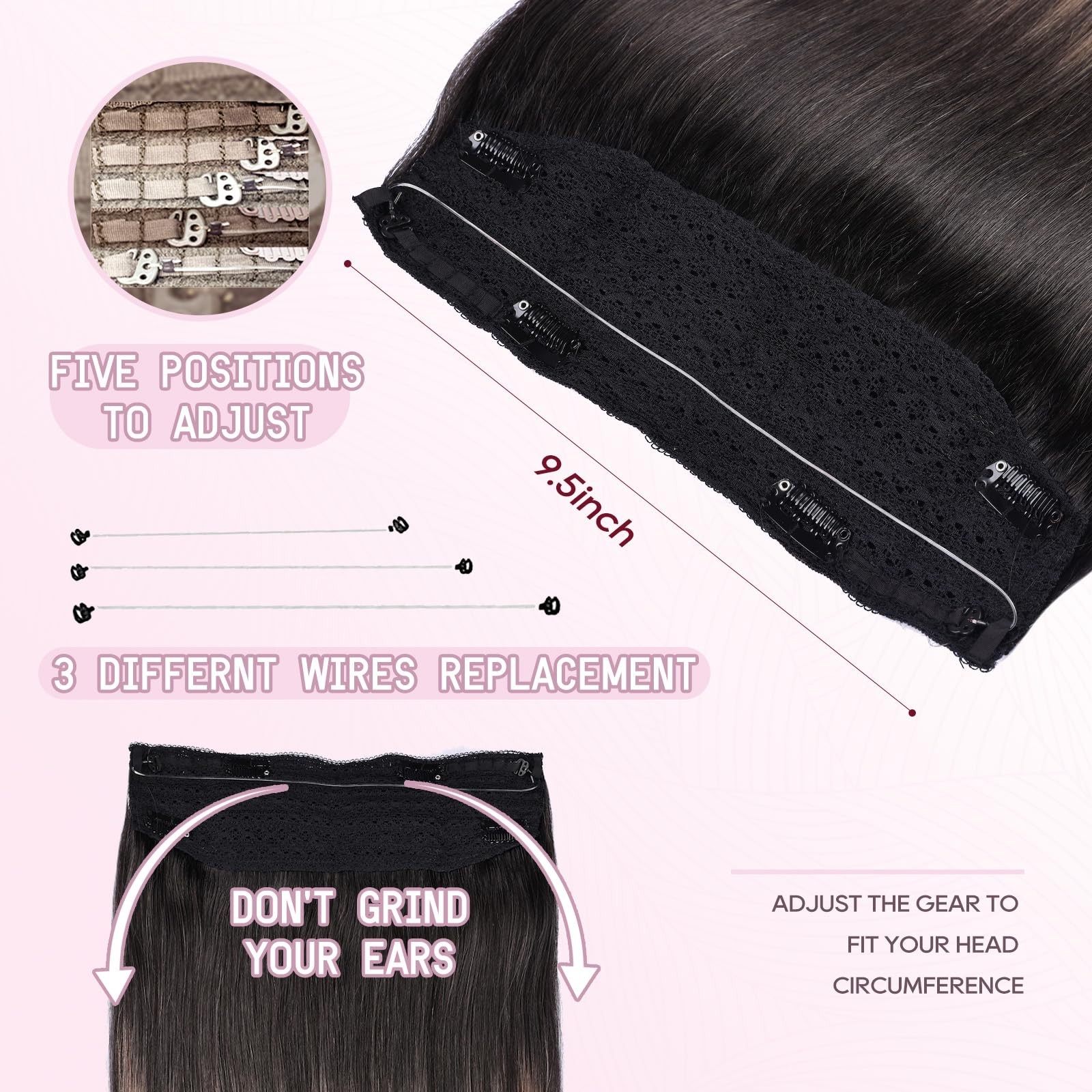 Halo Real Human Hair Extensions Invisible Transparent Wire Adjustable Secure