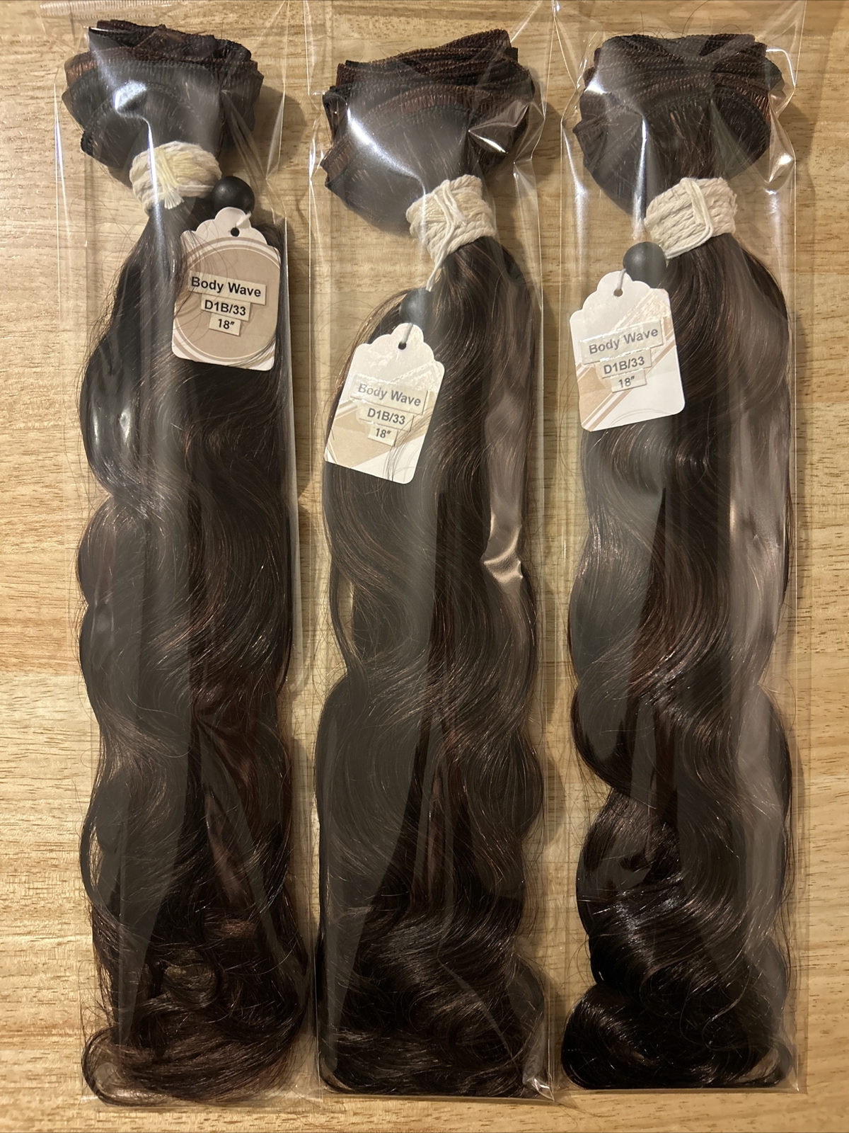 100% Human Hair Exten. Body Wave. 18” Inch. Color 1B/33. 3 Bundles For $130