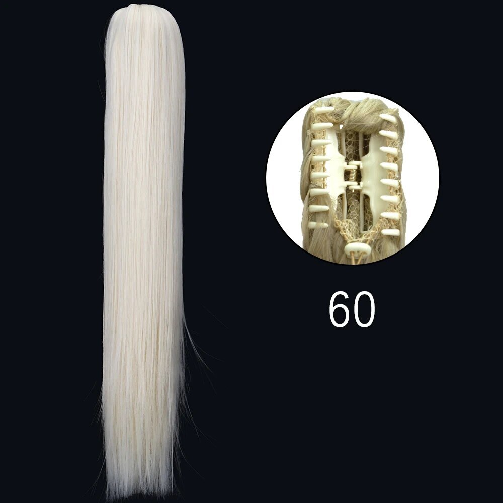 Long Straight Claw Clip On Ponytail Hair Extensions 24Inch Heat Resistant Pony
