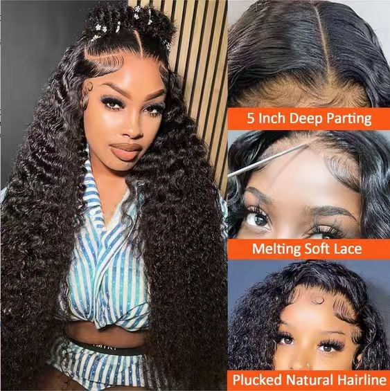 5×5 Deep Wave Transparent Lace 200% Density Wigs Natural Color Wigs Human Hair