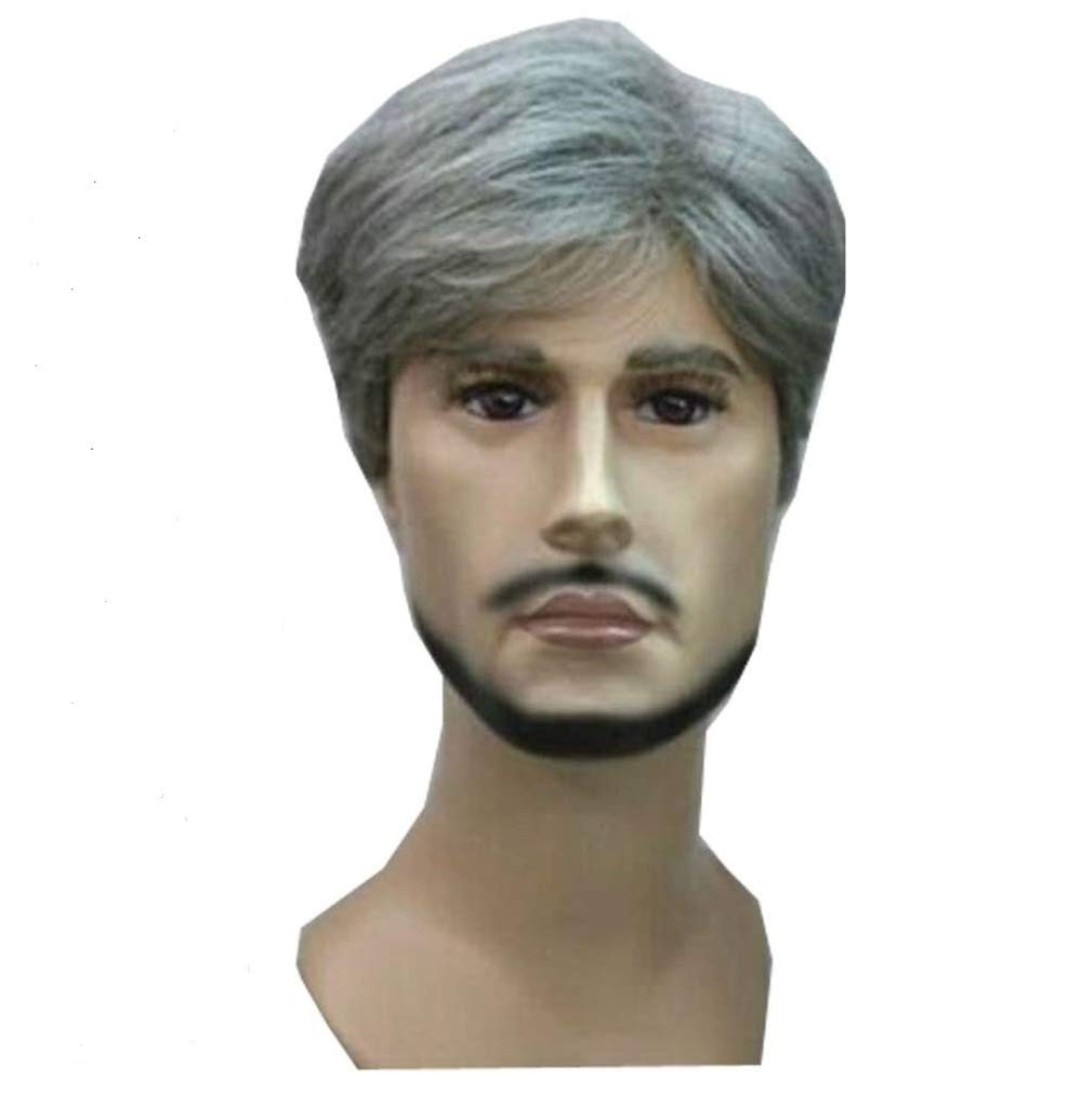 Men’s Short Curly Gray Gloomy Flaxen Wig 11 Inch Synthetic Hair Wig with Wig …