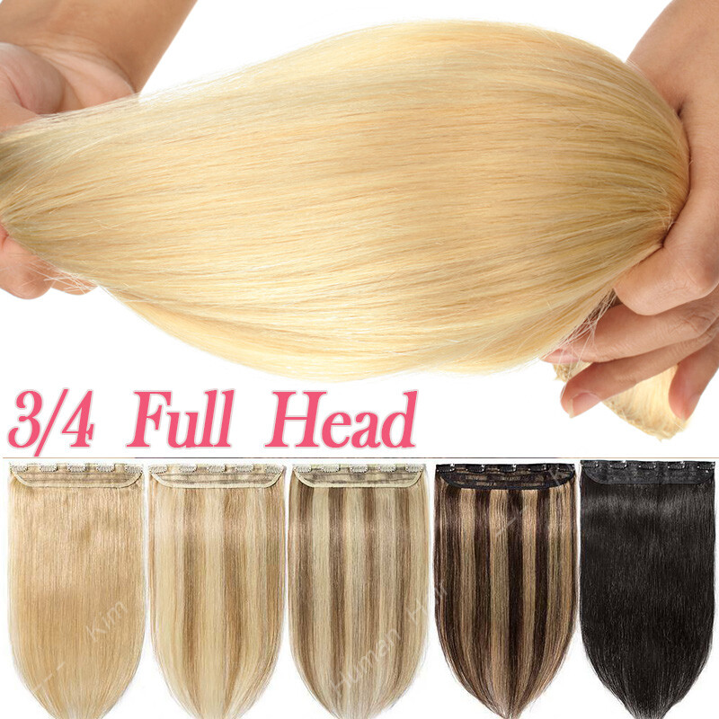 AAAA+ One Piece 100% Remy Clip In Human Hair Extensions 3/4 Full Head Weft US