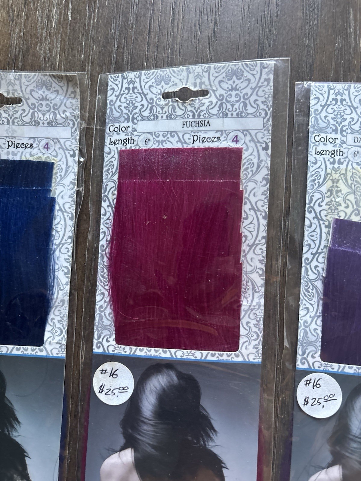 6 Packs of Real Human Hair Extensions (Black, Brown, Blue, Pink, Purple, Blonde)