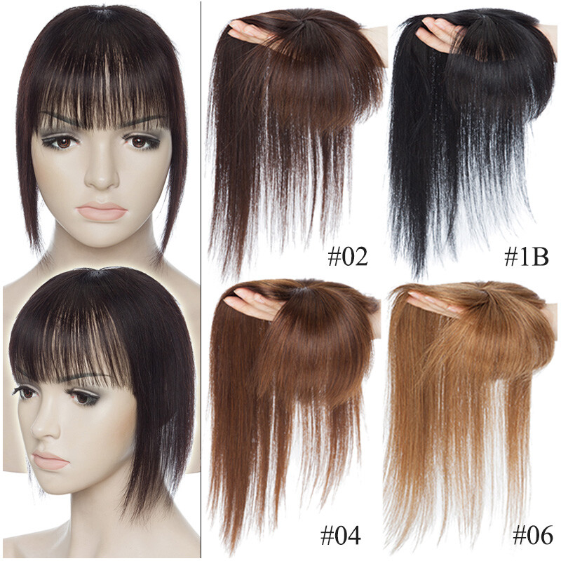Women 100% Remy Human Hair Mono Topper With Bangs Clip In Hairpiece Toupee Wigs