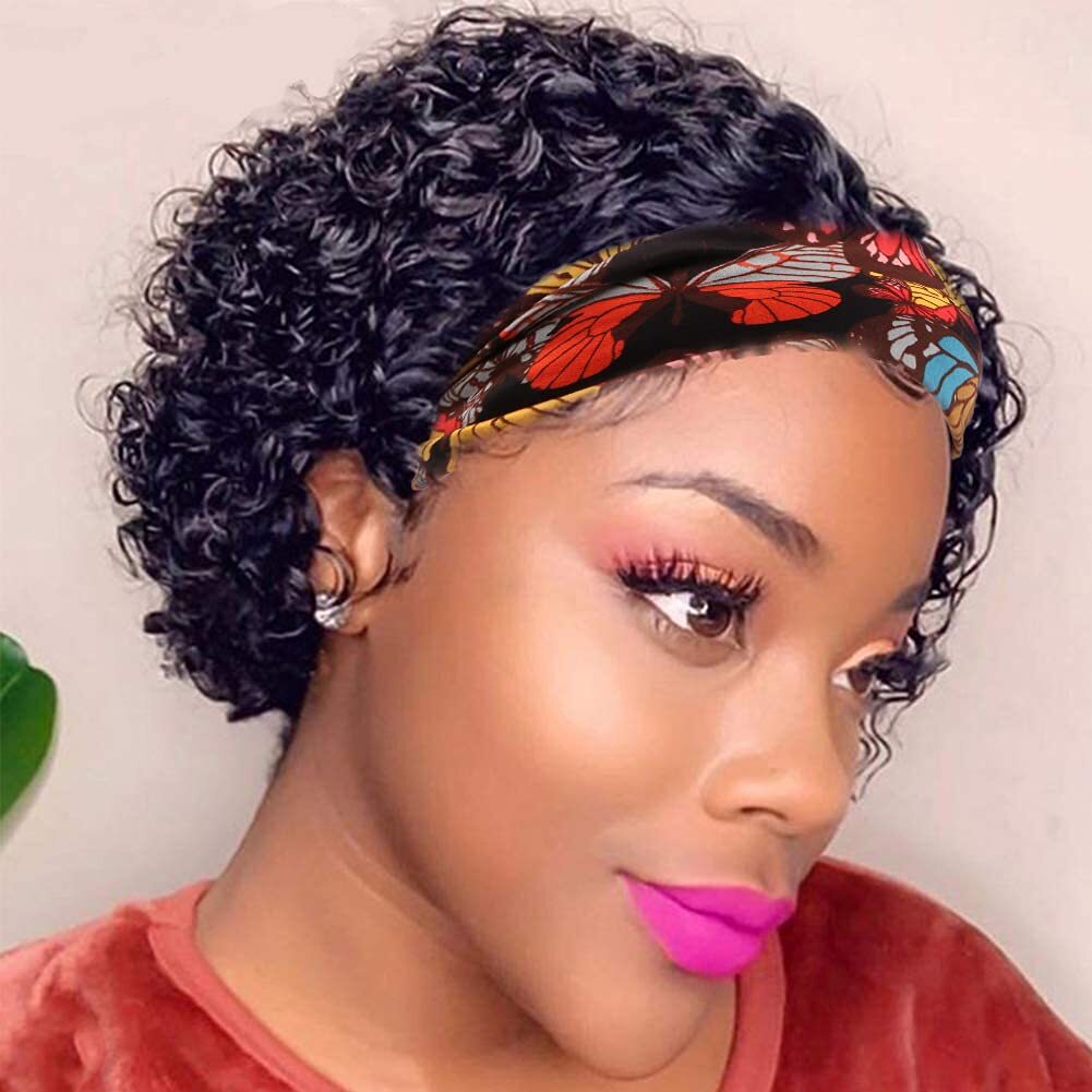 Short Curly Headband Wig 100% Human Hair Pixie Cut Wigs for Black Women Daily