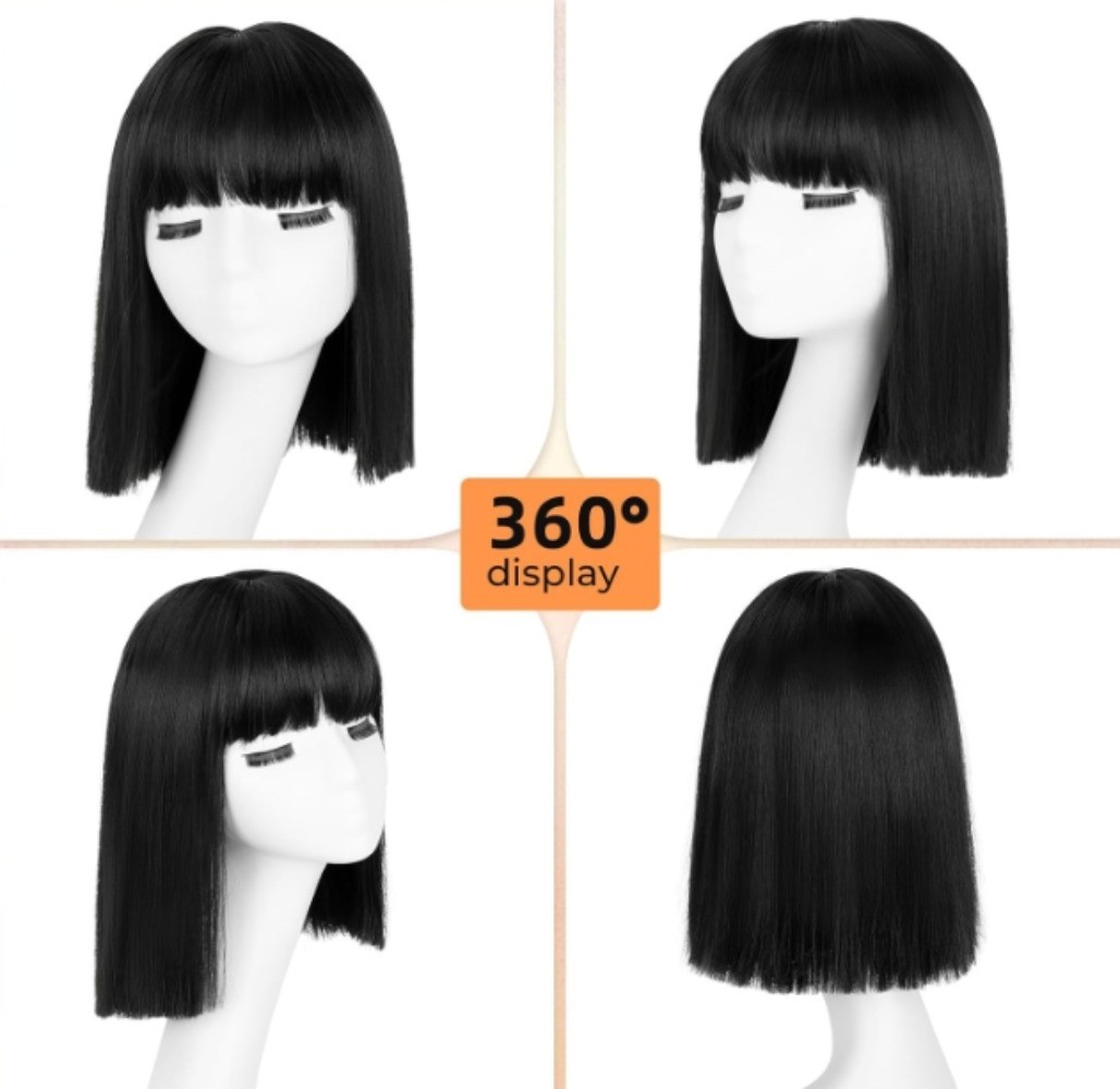 Women Short Straight Bob Wigs Heat Resistant Cosplay Party Halloween Wig 12 Inch