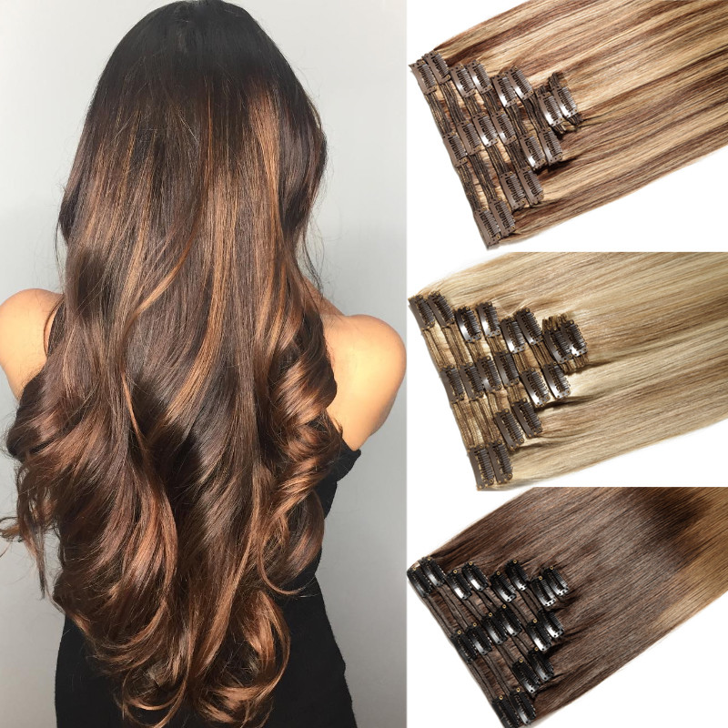 100% Long THICK Double Weft 5A Clip In Human Hair Extensions Full Head 170G++ US
