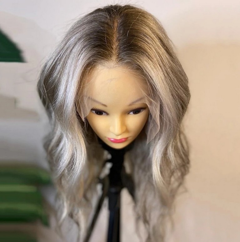22” Ombre Blonde Grey Wave 100% Virgin Human Hair Wig 13×4 Lace Front Wig