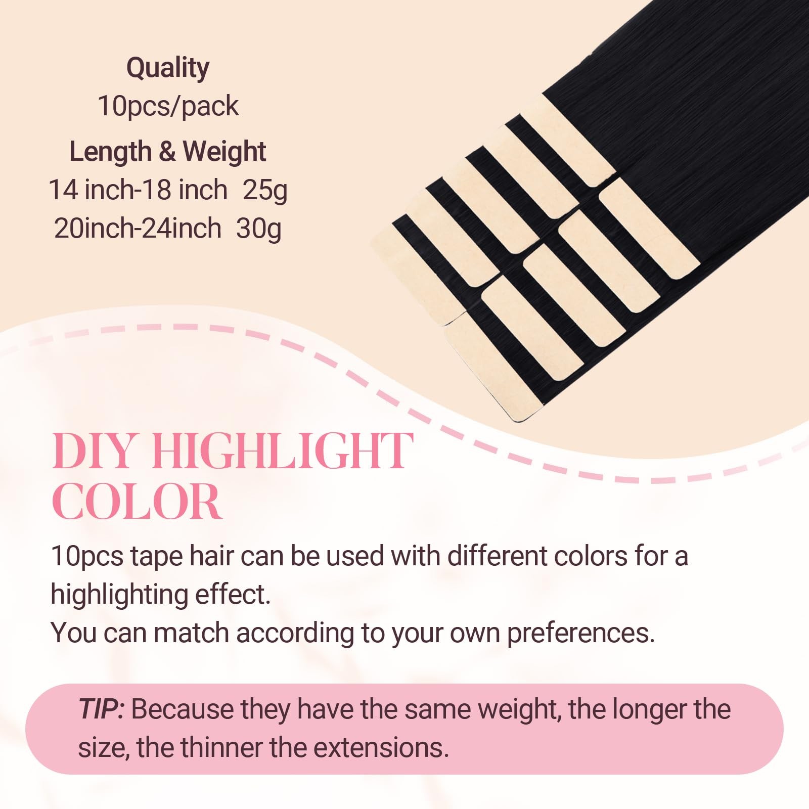 Maxita Tape In Hair Extensions Human Hair Jet Black 14 Inch 25G 10Pcs Remy
