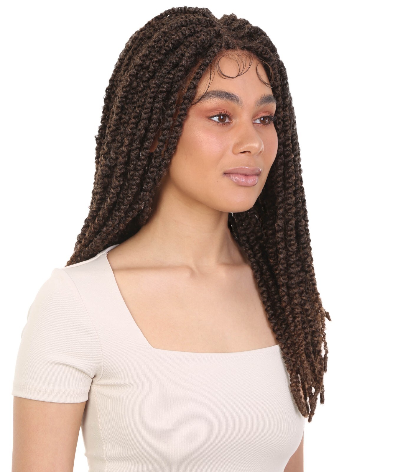 LUXLUXE Lika Curly Lika 24 in Long Lika 4X4 Hand Tied Lace Braid Braided Wig