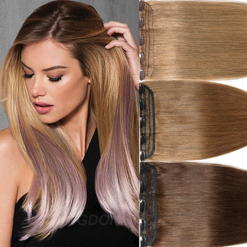 Convenient One Piece Weft Clip In 100% Real Remy Human Hair Extensions Full Head