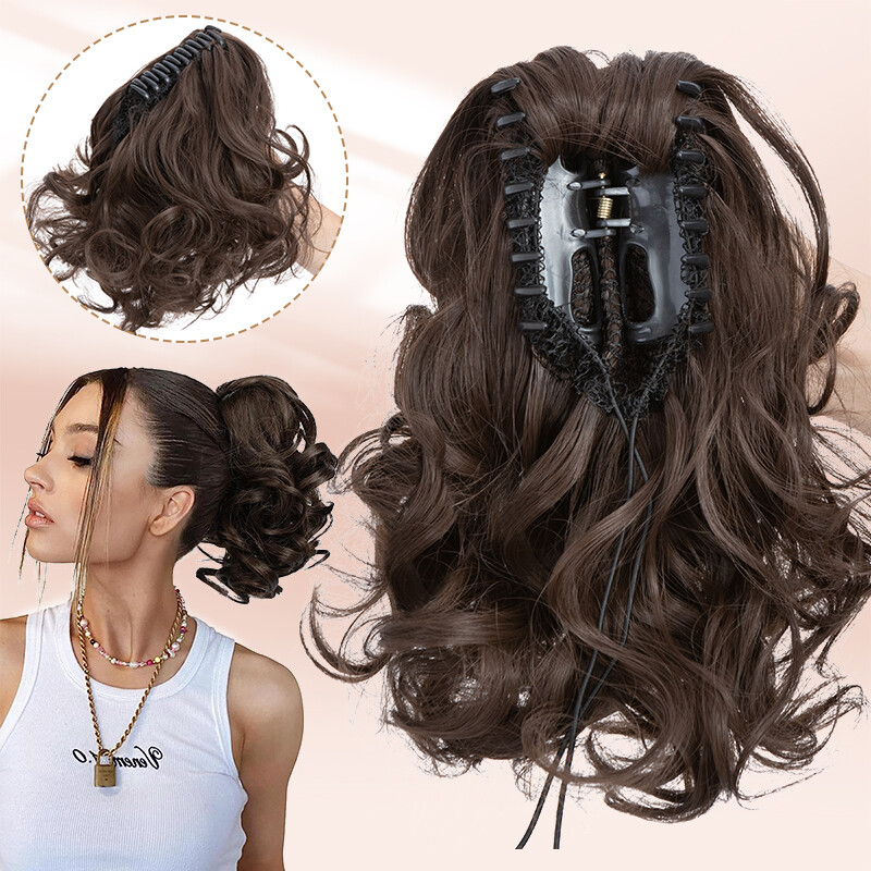 US Claw Clip Hair Bun Ponytail Extensions Curly Chignon Straight Updo Hairpiece