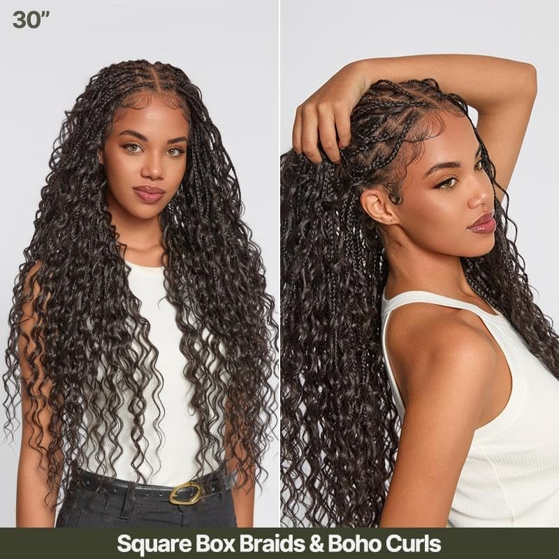 Frodio Braided Wig Veralux Fiber Full Lace Boho Curly Water Wave Synthetic