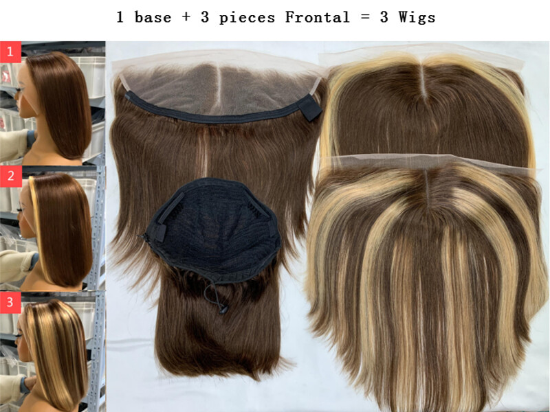 Replaceable Brown Human Hair Lace Front Wig Pre Cut Mixall Four-Piece Set Wigs