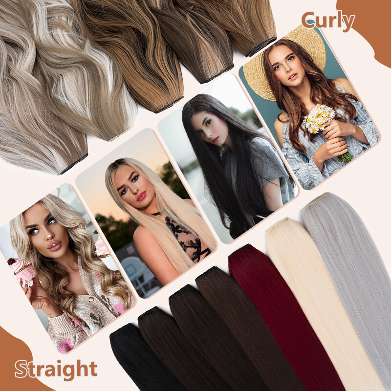 US V-Shape One Piece Clip In Hair Extensions Real As Human 3/4 Full Head Thick