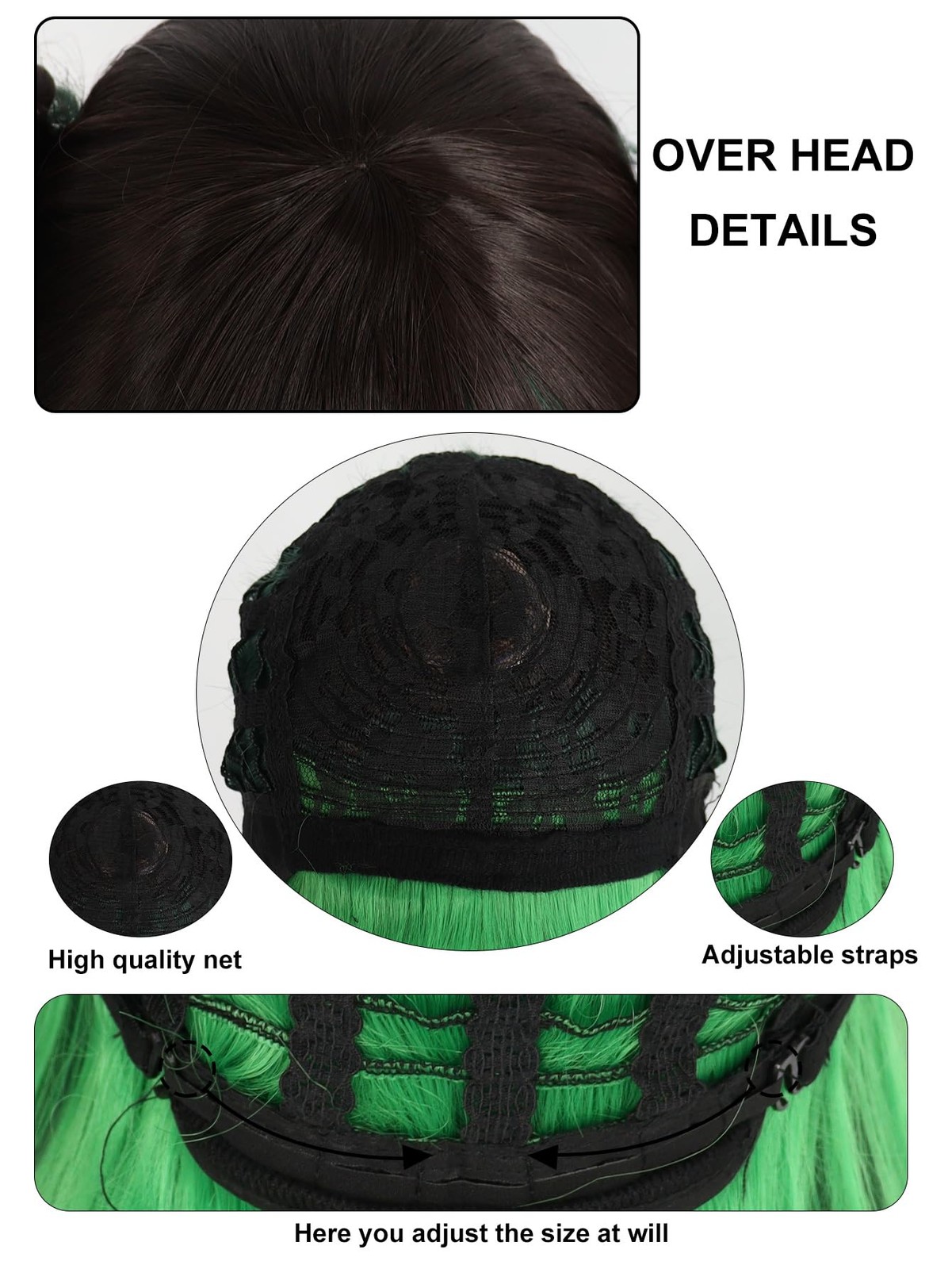 Hair Cap+Dark Green Lolita Wig for Women Green Mixed with Black Cosplay Wig w…