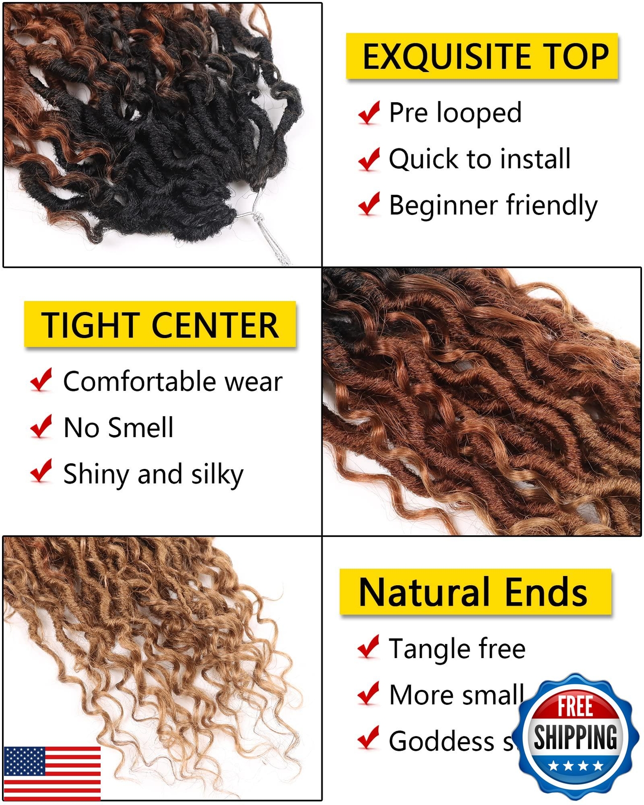 3 Tone Goddess Locs Crochet Hair 12 Inch Faux Locs Crochet Hair for Black Wom