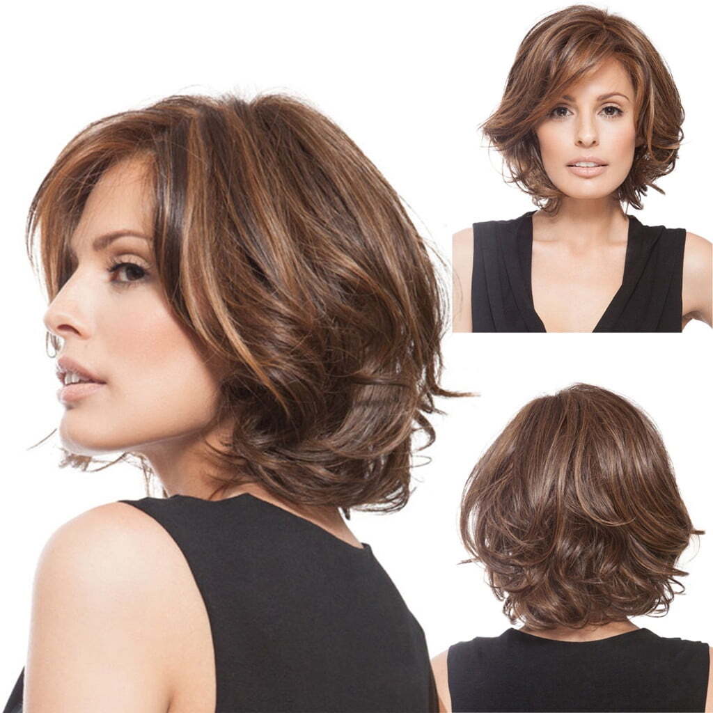 WomenFashion Mixed Brown Fiber Wigs Layered Slightly Curled Synthetic Wigs