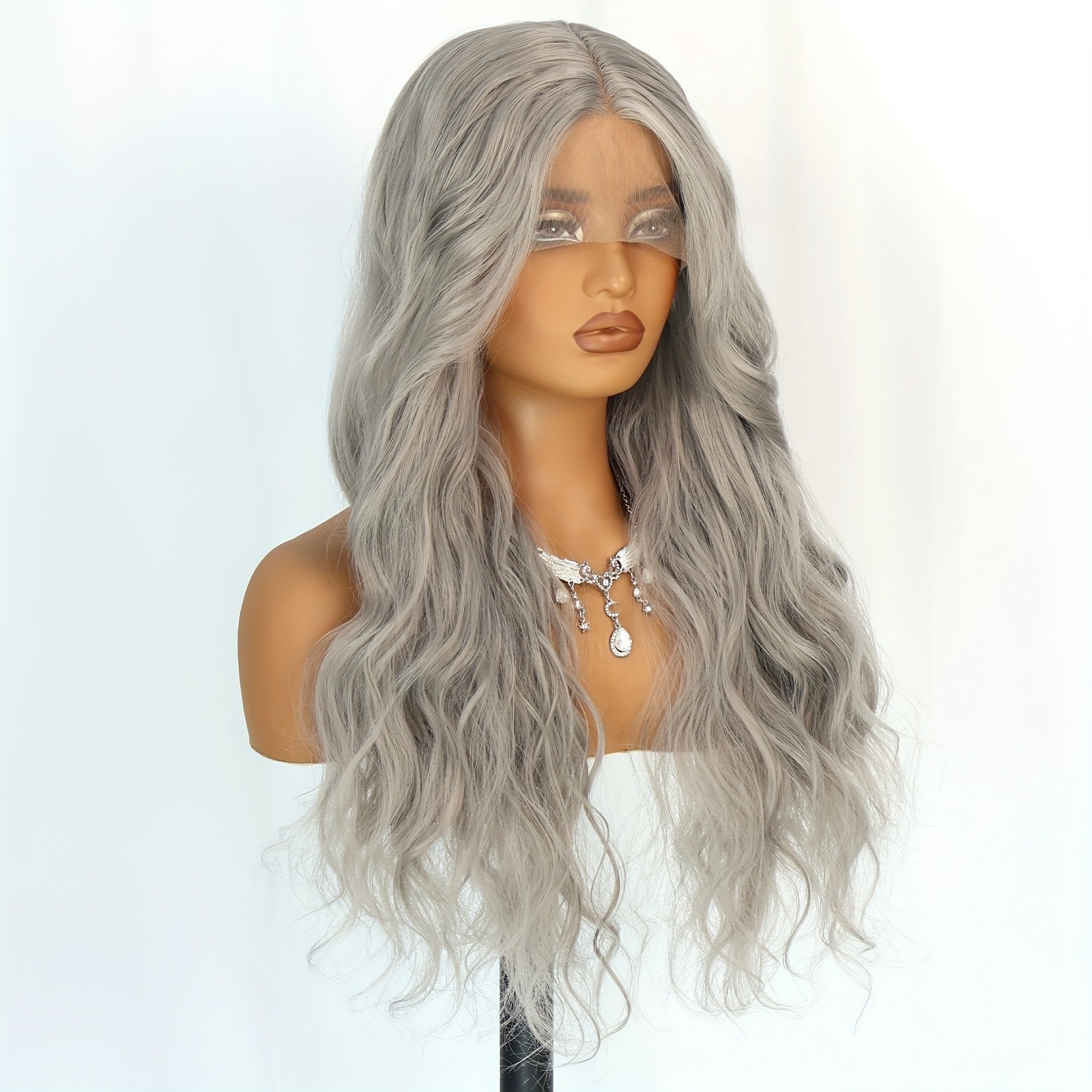 Long Loose Wave Lace Front Wigs Gray Hair Glueless Replacement Wig Women Party
