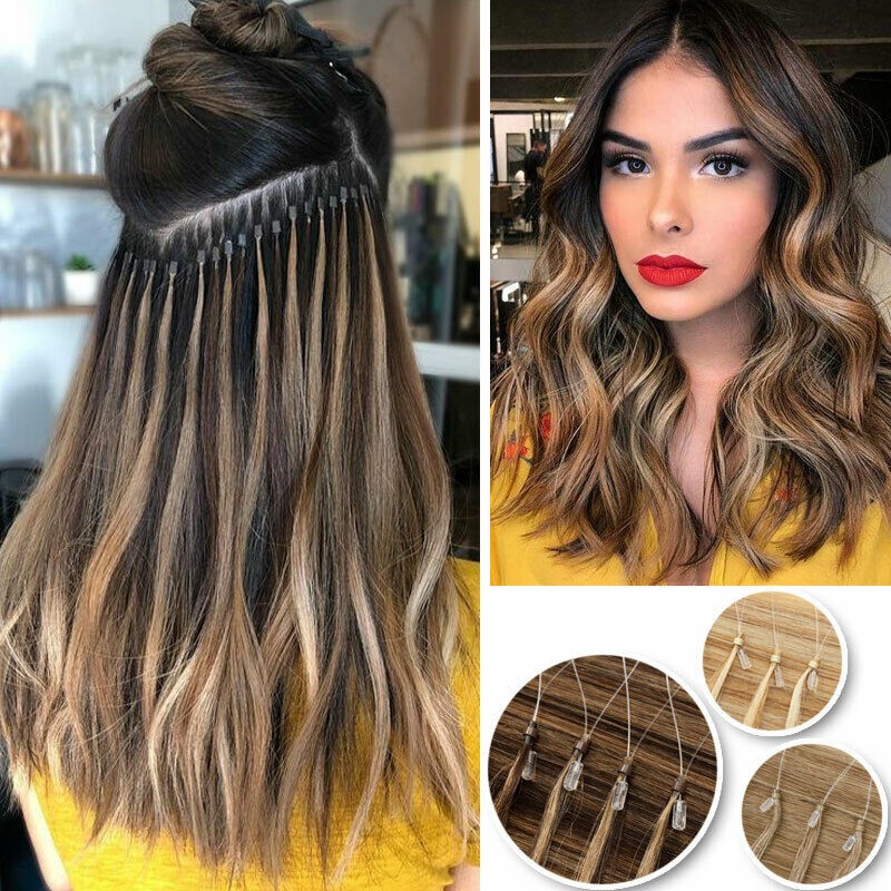 Micro Ring Link Human Hair Extensions Silicone Micro Beads Loop Tip Remy Hair US