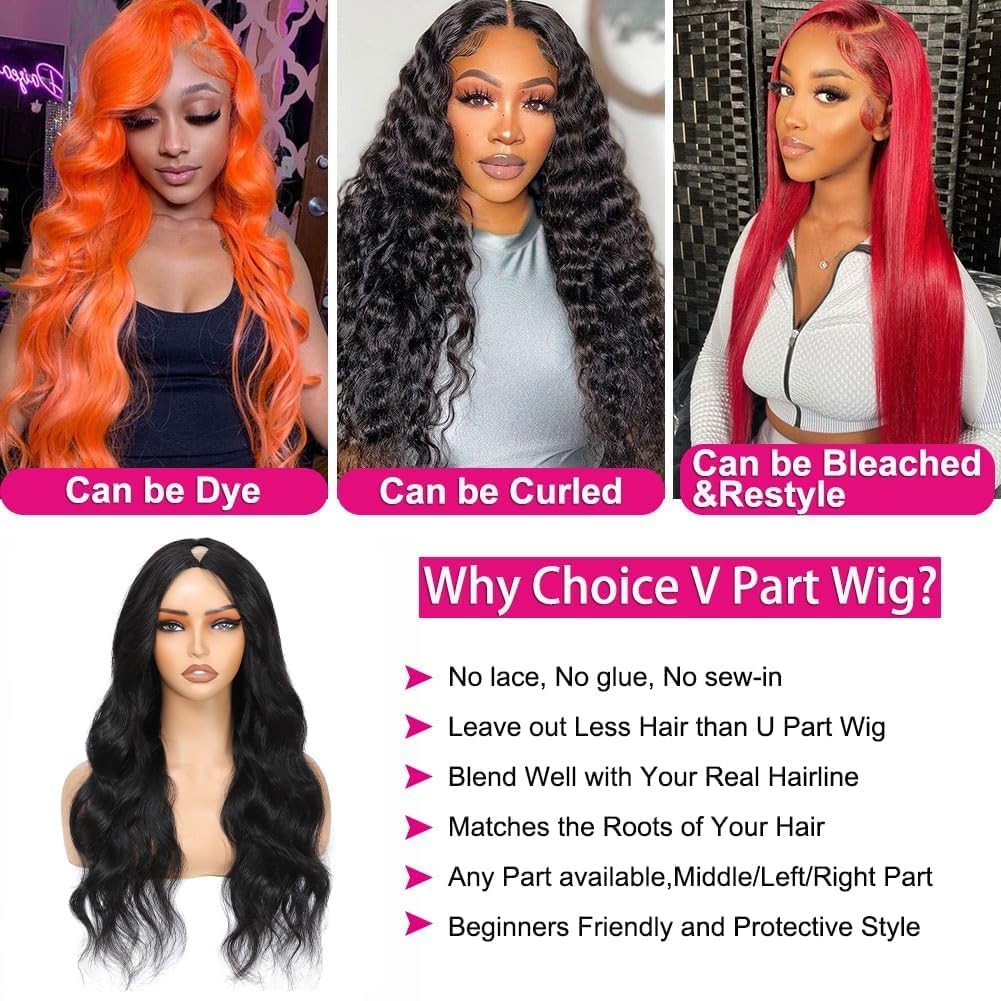 Nzinzi V Part Wig Human Hair Body Wave Upgrade U Part Human Hair Wig Clips