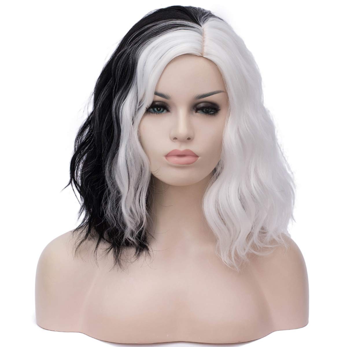 Mildiso Black and White Cruella Deville Wig for Women Cruella Deville Costume…