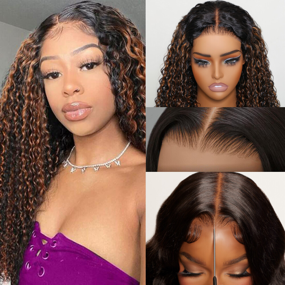 UNice Cambodian Ombre Brown Curly Bye Bye Knots Precut Lace Front Wig Human Hair