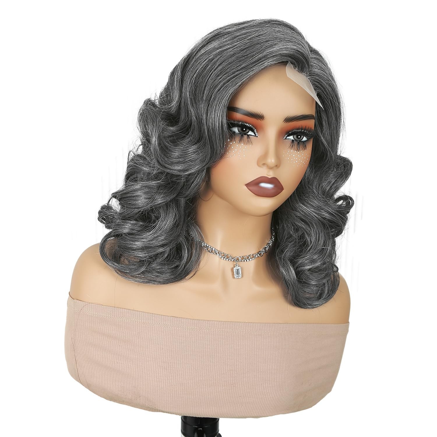 Quickwig Short Loose Wave Bob Wig Side Part Body Wave Wigs Salt Pepper Curly