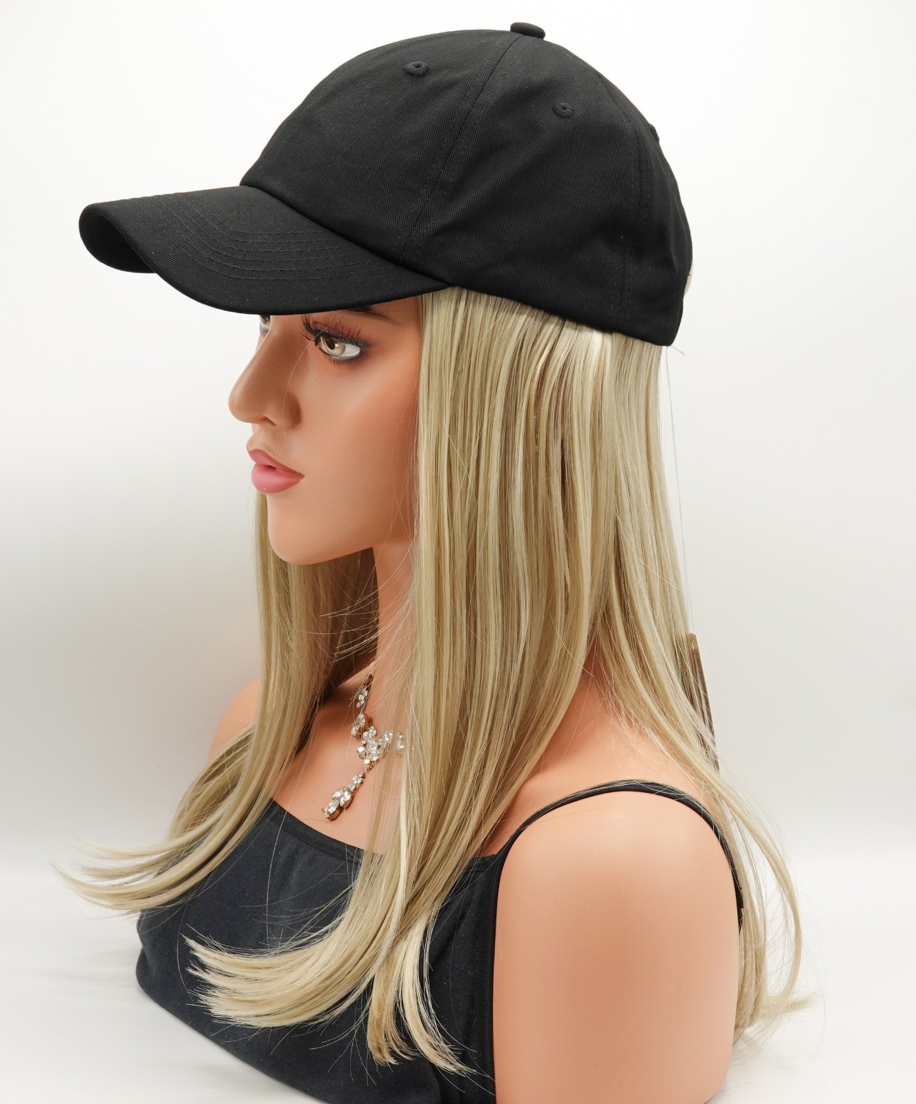 LONG HAT by Henry Margu, Black Hat w/Hair, 16H-Light Blonde, *CLEARANCE!* NEW