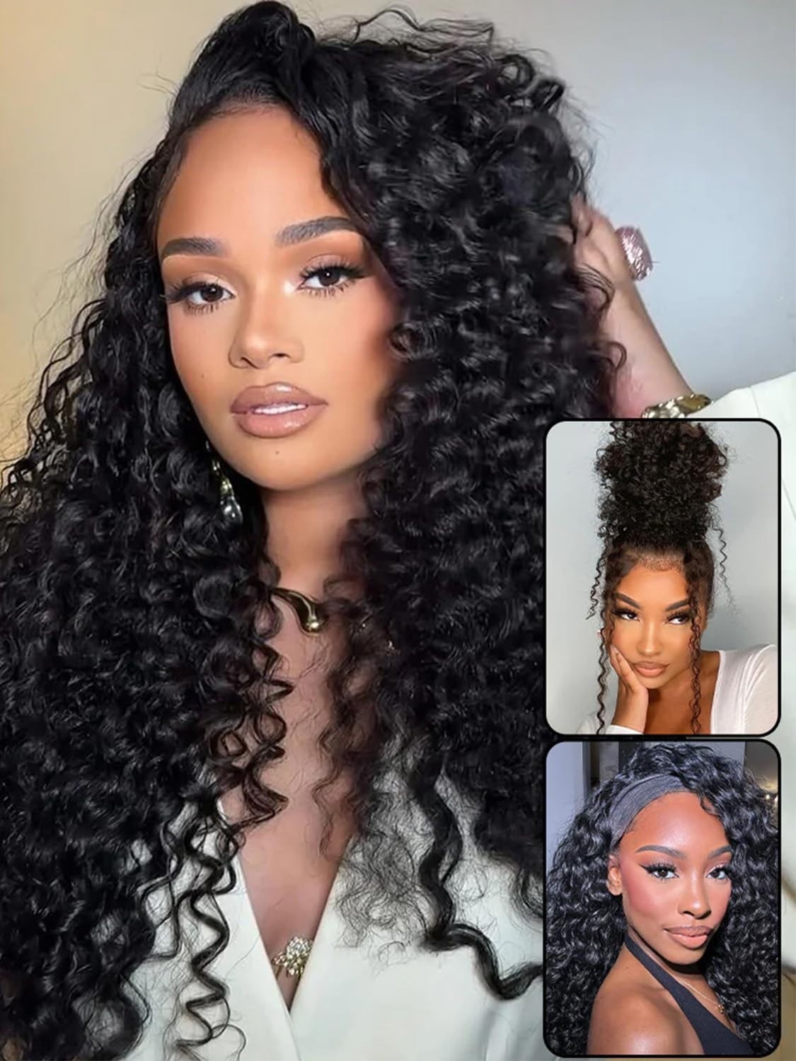 Water Wave Half Wig 18″ Human Hair, Beginner Friendly, Glueless Flip Over, Clip-