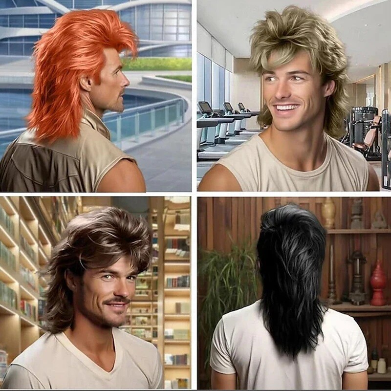 80s Mullet Wig Adult Men’s Pop Rocker Fancy Dress Costume Accessory Wig