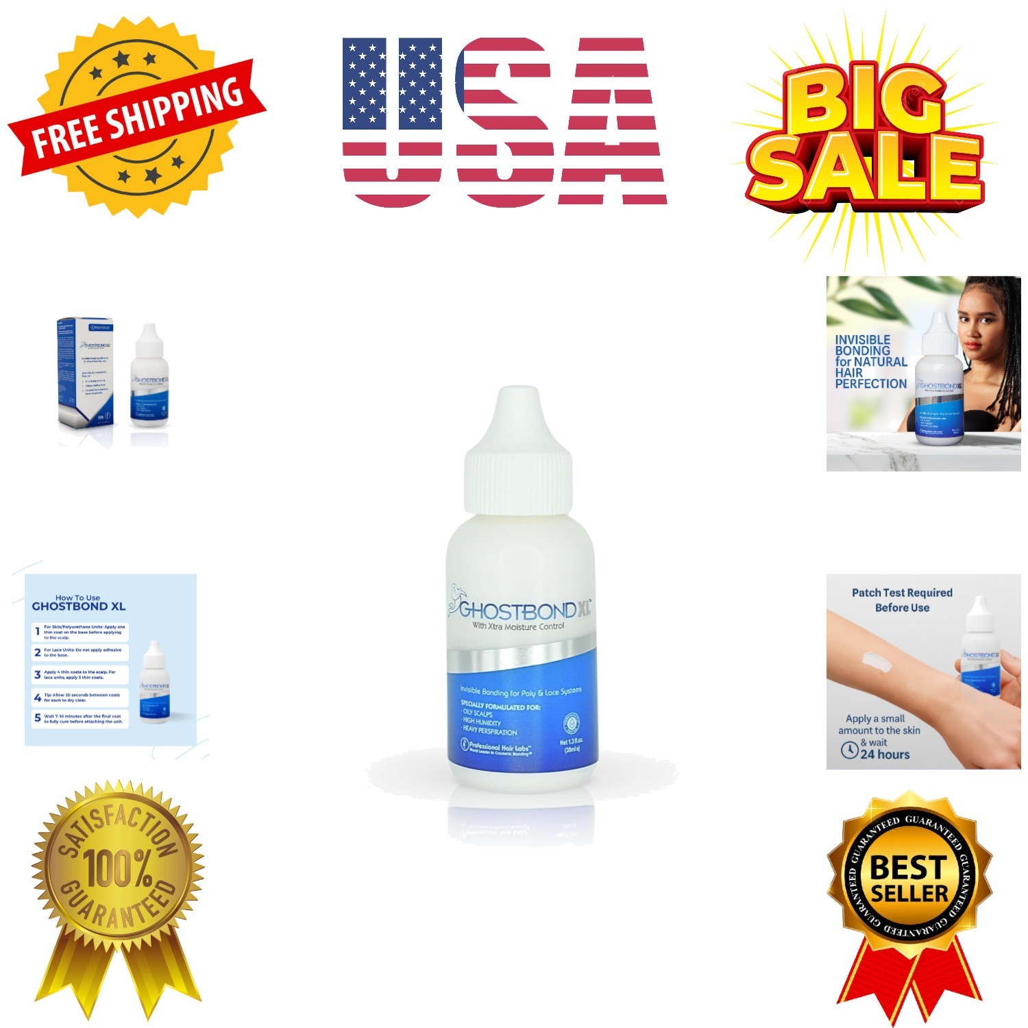 GHOSTBOND XL Hair Replacement Adhesive 1.3oz- Invisible Wig Bonding Glue: Wat…