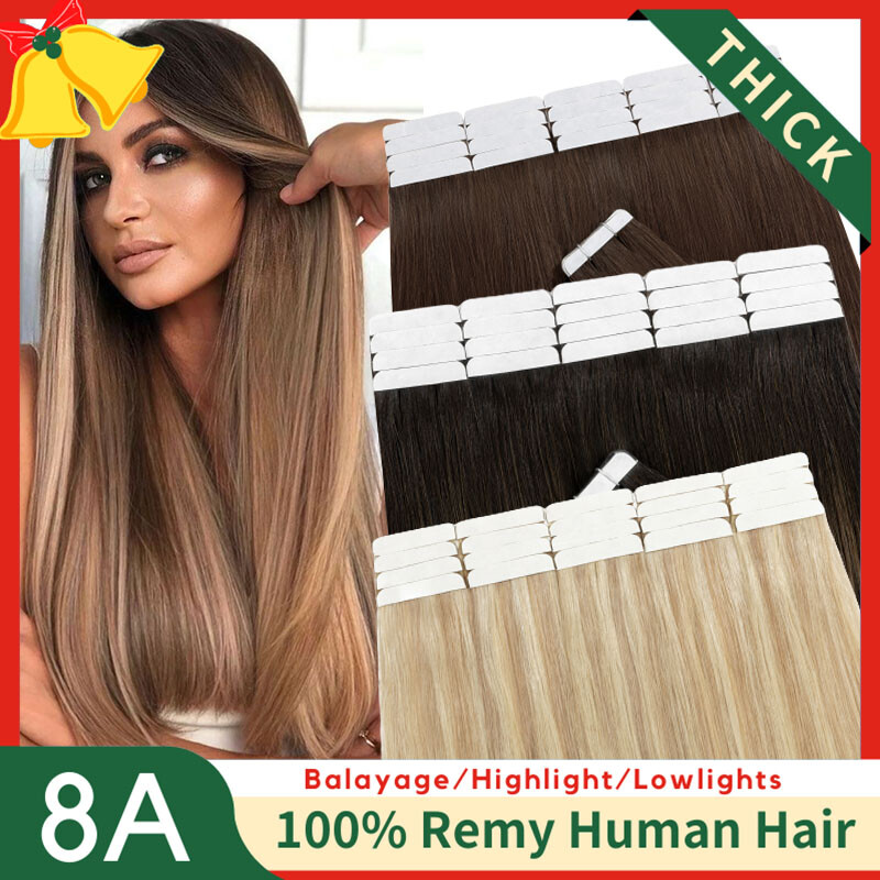 Seamless Tape In Real Remy Human Hair Extensions Skin Weft Full Thick 100 Glam