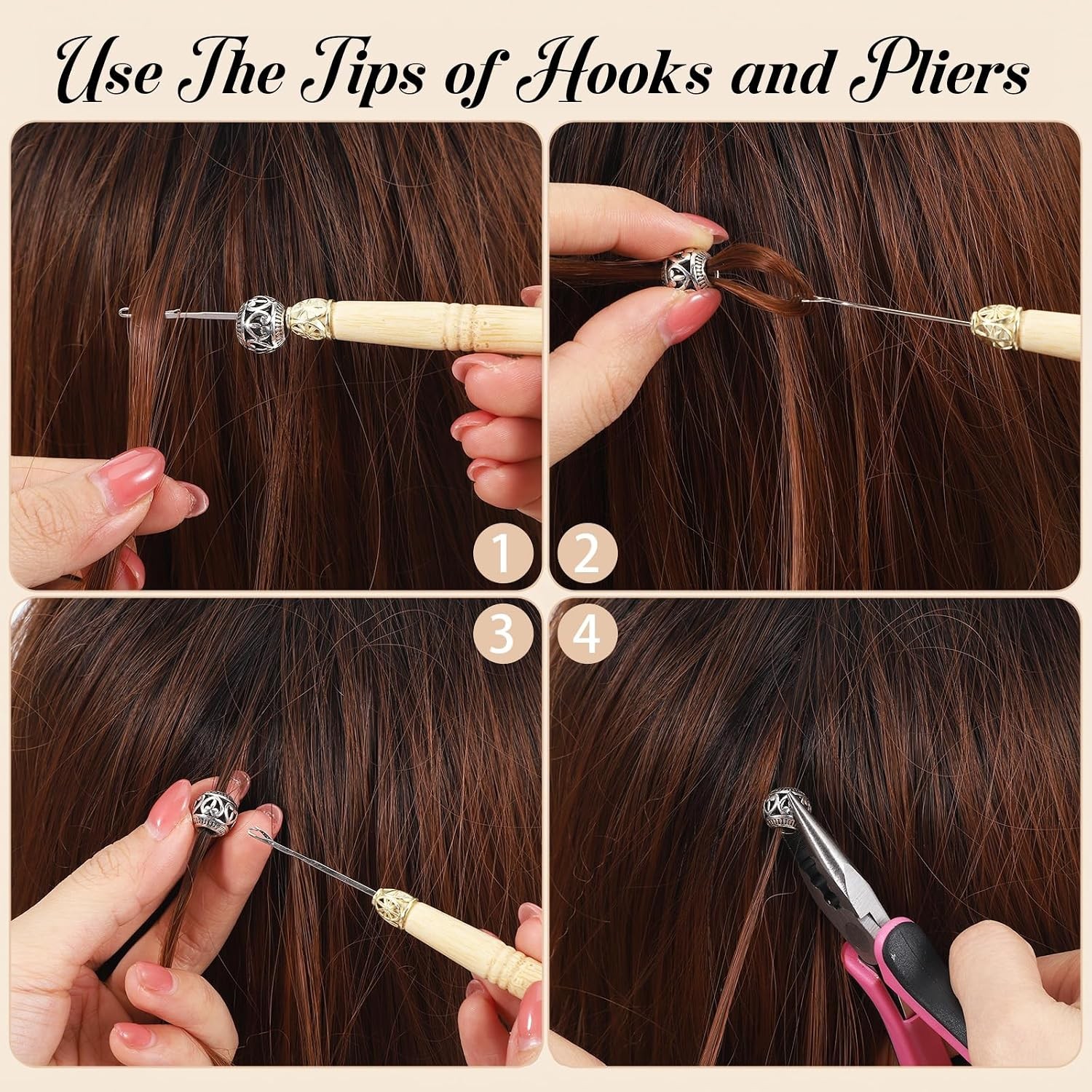 3 pcs Hair Extension Tools Kit, Microlinks Beads Tools Pliers Loop Needle
