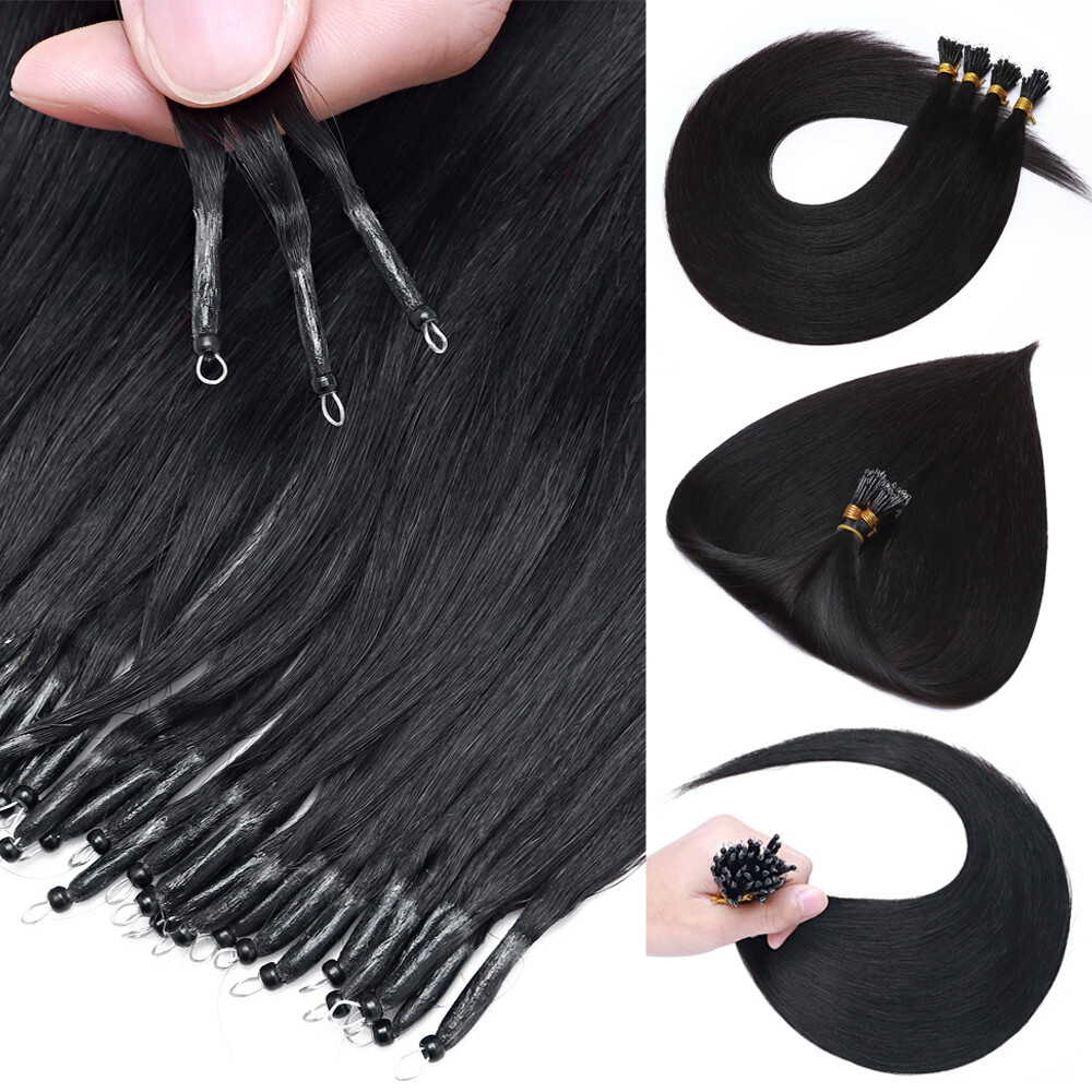 Human Hair Nano Loop Extensions Full Head 100% Remy Ring Tip 1g Thick Seamless A