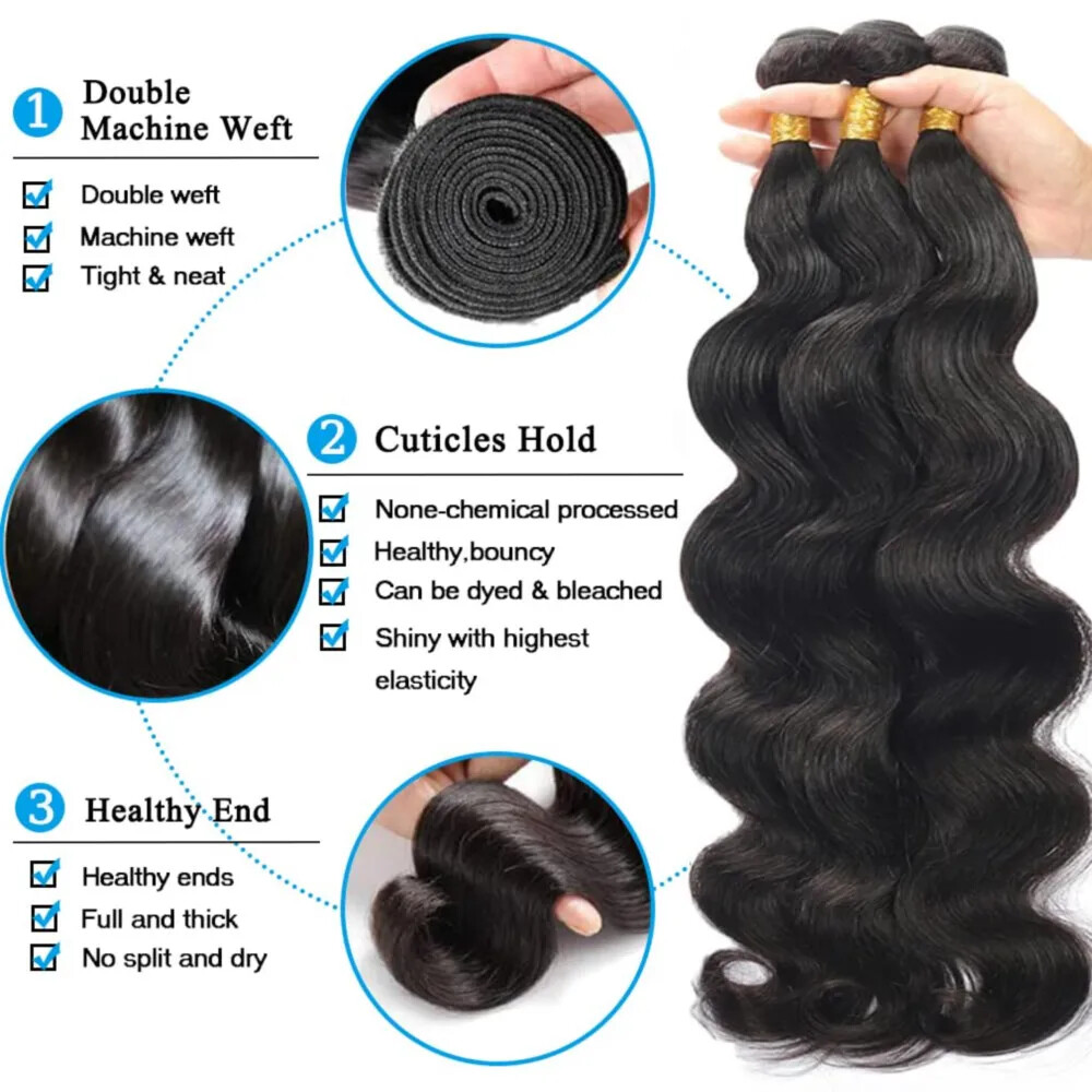 1B Natural Black Body Wave Human Hair Extensions Brazilian 100% Unprocessed Remy